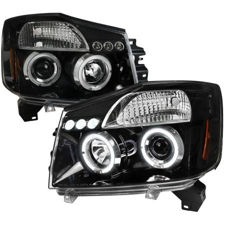 Spec'D Tuning Products - Spec-D 2004-2015 Nissan Titan/ 2004-2007 Armada Dual Halo Projector Headlights (Jet Black Housing/Clear Lens)