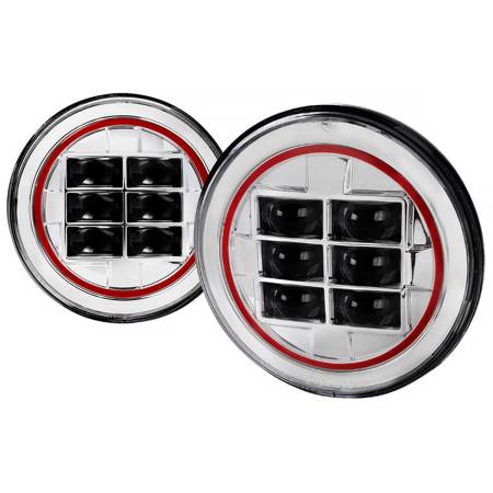 Spec'D Tuning Products - Spec-D Universal 7" Cree LED Red Rim Projector Headlights - 2PC (Chrome Housing/Clear Lens)