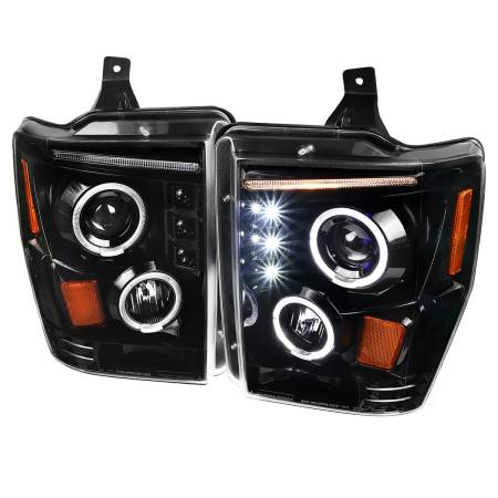 Spec'D Tuning Products - Spec-D 2008-2010 Ford F-250 F-350 F-450 SMD Dual Halo Projector Headlights (Jet Black Housing/Clear Lens)