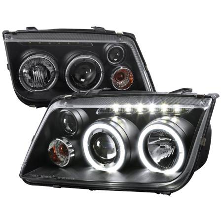 Spec'D Tuning Products - Spec-D 1999-2005 Volkswagen Jetta/Bora Mk4 Dual Halo Projector Headlights w/ LED Light Strip (Matte Black Housing/Clear Lens)
