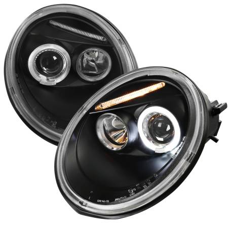 Spec'D Tuning Products - Spec-D 1998-2005 Volkswagen Beetle Halo Projector Headlights (Matte Black Housing/Clear Lens)