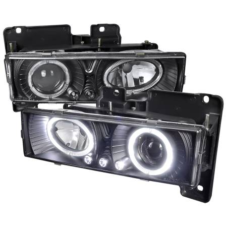 Spec'D Tuning Products - Spec-D 1988-1999 Chevrolet  C/K C10/Blazer/Tahoe/Yukon/Sierra/Silverado Dual Halo Projector Headlights (Matte Black Housing/Clear Lens)