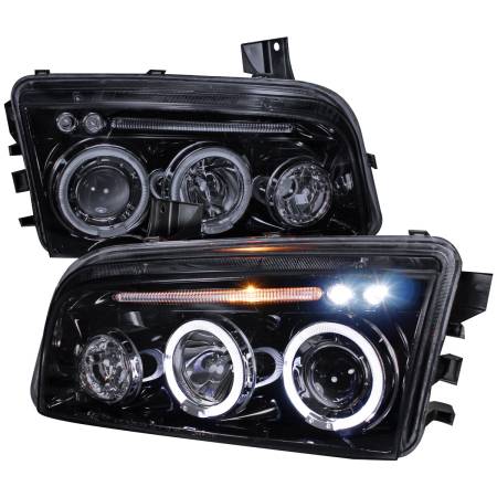 Spec'D Tuning Products - Spec-D 2005-2010 Dodge Charger Dual Halo Projector Headlights (Glossy Black Housing/Smoke Lens)