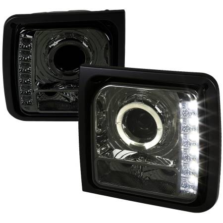 Spec'D Tuning Products - Spec-D 1997-2001 Jeep Cherokee Halo Projector Headlights w/ SMD LED Light Strip (Chrome Housing/Smoke Lens)