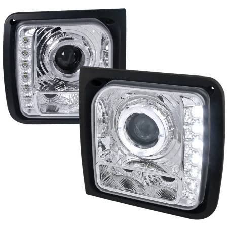 Spec'D Tuning Products - Spec-D 1997-2001 Jeep Cherokee Halo Projector Headlights w/ SMD LED Light Strip (Chrome Housing/Clear Lens)