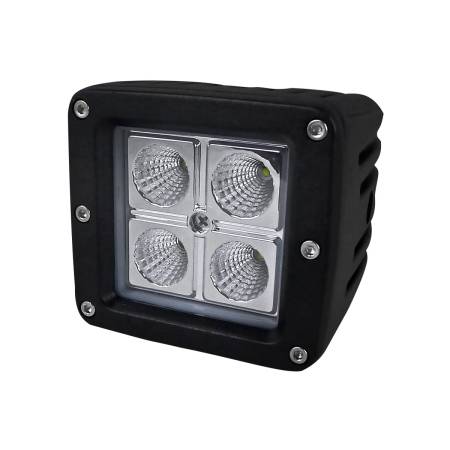 Spec'D Tuning Products - Spec-D Universal Off Road 6000k Flood Beam 16W 4-LED Cube Fog Light w/ Stainless Steel Mounting Bracket (Black Aluminum Housing/Glass Lens)