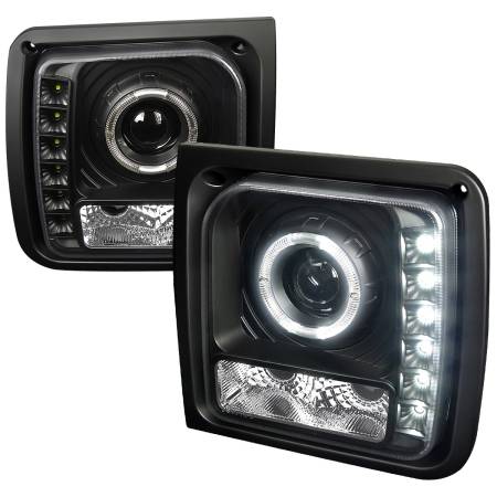 Spec'D Tuning Products - Spec-D 1997-2001 Jeep Cherokee Halo Projector Headlights w/ SMD LED Light Strip (Matte Black Housing/Clear Lens)