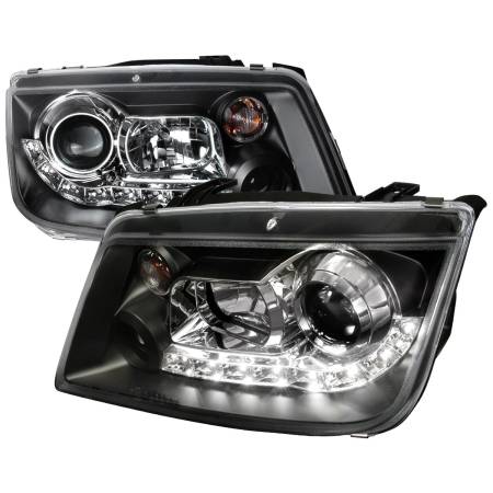Spec'D Tuning Products - Spec-D 1999-2004 Volkswagen Jetta/Bora Projector Headlights w/ R8 Style LED Light Strip (Matte Black Housing/Clear Lens)