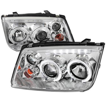 Spec'D Tuning Products - Spec-D 1999-2005 Volkswagen Jetta/Bora Mk4 Dual Halo Projector Headlights w/ LED Light Strip (Chrome Housing/Clear Lens)