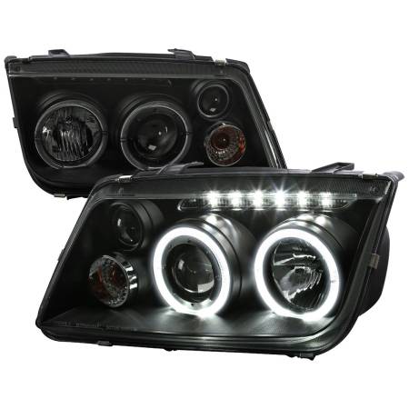 Spec'D Tuning Products - Spec-D 1999-2005 Volkswagen Jetta/Bora Mk4 Dual Halo Projector Headlights w/ LED Light Strip (Black Housing/Smoke Lens)
