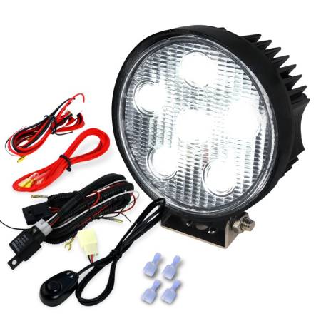 Spec'D Tuning Products - Spec-D Universal Off Road 6000K Flood Beam 18W 6-LED Round Fog Light - 4PC (Black Aluminum Housing/Glass Lens)