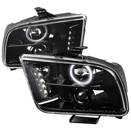Spec'D Tuning Products - Spec-D 2005-2009 Ford Mustang  Halo Projector Headlights (Jet Black Housing/Clear Lens)