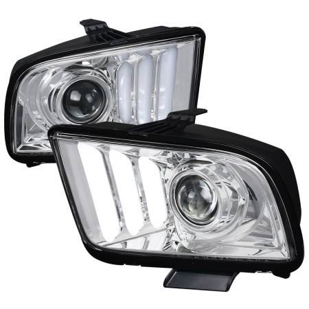Spec'D Tuning Products - Spec-D 2005-2009 Ford Mustang LED Bar Projector Headlights (Chrome Housing/Clear Lens)