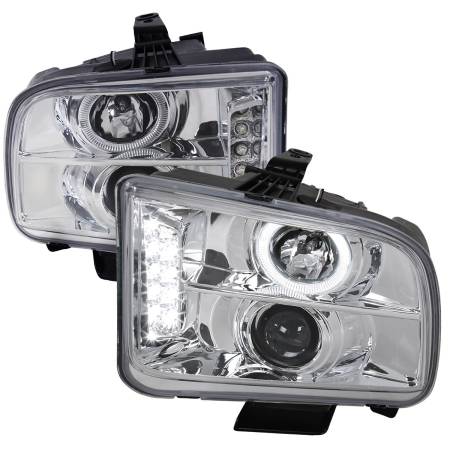 Spec'D Tuning Products - Spec-D 2005-2009 Ford Mustang Halo Projector Headlights w/ LED Light Strip (Chrome Housing/Clear Lens)