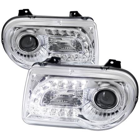 Spec'D Tuning Products - Spec-D 2005-2010 Chrysler 300 Projector Headlights w/ LED Light Strip (Chrome Housing/Clear Lens)
