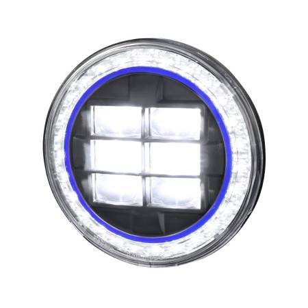 Spec'D Tuning Products - Spec-D Universal 7" Round Cree LED Blue Rim Halo Projector Headlight - 1PC (Matte Black Housing/Clear Lens)
