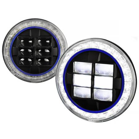 Spec'D Tuning Products - Spec-D Universal 7" Round Cree LED Blue Rim Halo Projector Headlights - 2PC (Matte Black Housing/Clear Lens)