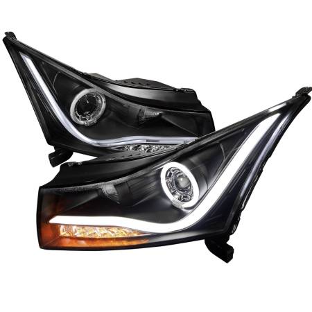 Spec'D Tuning Products - Spec-D 2011-2015 Chevrolet Cruze / 2016 Cruze Limited Halo Projector Headlights w/ LED Light Bar & LED Turn Signal Lights (Matte Black Housing/Clear Lens)