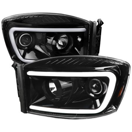 Spec'D Tuning Products - Spec-D 2006-2008 Dodge RAM 1500/ 2006-2009 2500 3500 Switchback LED C-Bar Projector Headlights (Jet Black Housing/Clear Lens)