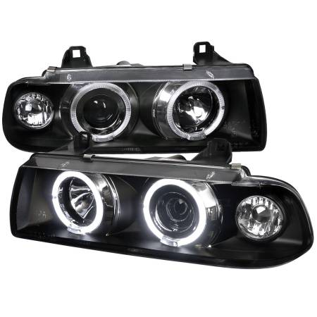 Spec'D Tuning Products - Spec-D 1992-1998 BMW E36 3 Series Coupe/Sedan Dual Halo Projector Headlights (Matte Black Housing/Clear Lens)