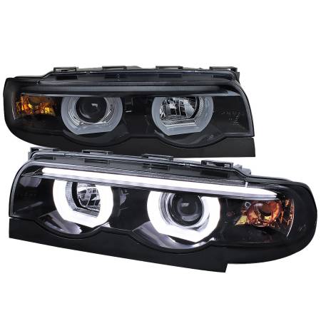 Spec'D Tuning Products - Spec-D 1995-2001 BMW E38 7 Series LED Bar Dual Halo Projector Headlights (Glossy Black Housing/Smoke Lens)
