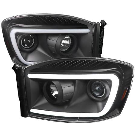 Spec'D Tuning Products - Spec-D 2006-2008 Dodge RAM 1500/ 2006-2009 2500 3500 Switchback LED C-Bar Projector Headlights (Matte Black Housing/Clear Lens)