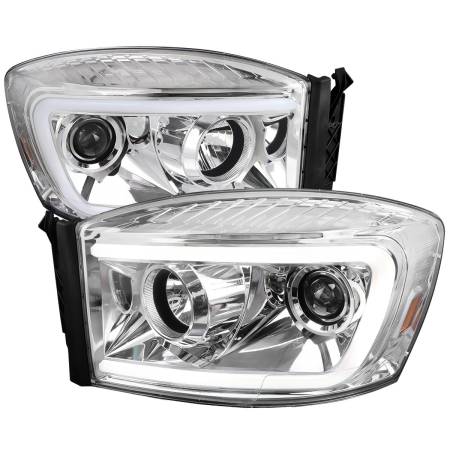 Spec'D Tuning Products - Spec-D 2006-2008 Dodge RAM 1500/ 2006-2009 2500 3500 Switchback LED C-Bar Projector Headlights (Chrome Housing/Clear Lens)
