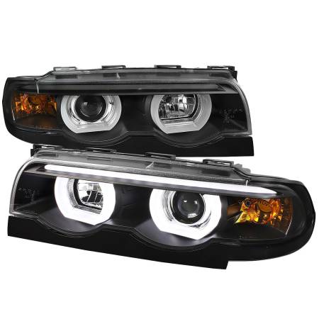 Spec'D Tuning Products - Spec-D 1995-2001 BMW E38 7 Series LED Bar Dual Halo Projector Headlights (Matte Black Housing/Clear Lens)