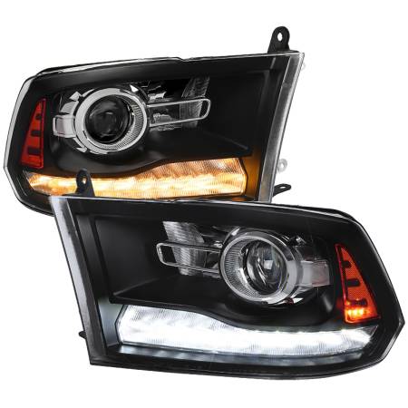Spec'D Tuning Products - Spec-D 2009-2018 Dodge RAM 1500 / 2019-2021 RAM Classic / 2010-2018 RAM 2500 3500 Switchback Sequential LED Bar Projector Headlights (Matte Black Housing/Clear Lens)