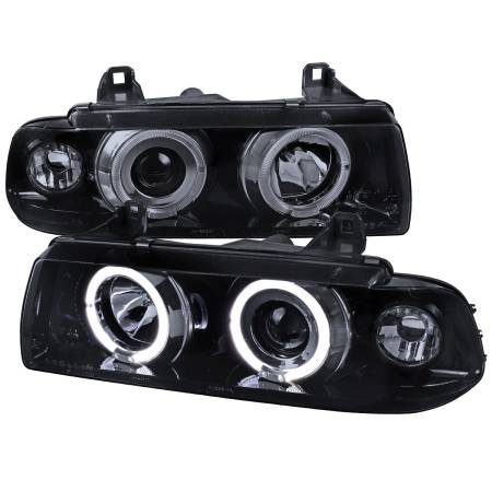 Spec'D Tuning Products - Spec-D 1992-1998 BMW E36 3 Series Coupe/Sedan Dual Halo Projector Headlights (Glossy Black Housing/Smoke Lens)
