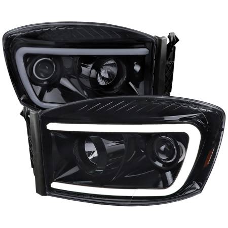 Spec'D Tuning Products - Spec-D 2006-2008 Dodge RAM 1500/ 2006-2009 2500 3500 Switchback LED C-Bar Projector Headlights (Glossy Black Housing/Smoke Lens)