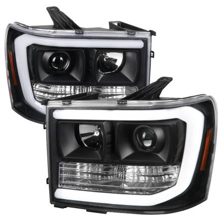 Spec'D Tuning Products - Spec-D 2007-2013 GMC Sierra 1500 / 2007-2014 Sierra 1500HD 2500HD 3500HD / 2009-2013 Sierra 1500 Hybrid LED C-Bar Projector Headlights (Matte Black Housing/Clear Lens)