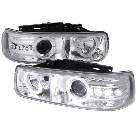 Spec'D Tuning Products - Spec-D 1999-2002 Chevrolet Silverado/ 2000-2006 Tahoe Suburban Dual Halo Projector Headlights (Chrome Housing/Clear Lens)