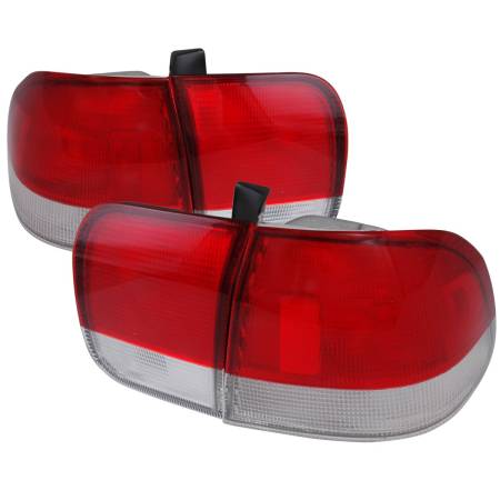 Spec'D Tuning Products - Spec-D 1996-1998 Honda Civic Sedan Tail Lights w/ Bulbs (Chrome Housing/Red Clear Lens)