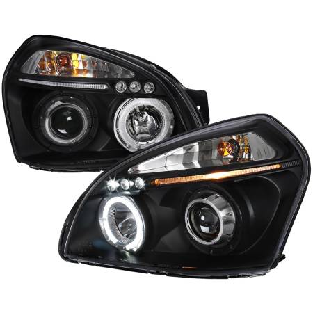 Spec'D Tuning Products - Spec-D 2005-2009 Hyundai Tucson Single Halo Projector Headlights (Matte Black Housing/Clear Lens)