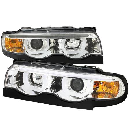 Spec'D Tuning Products - Spec-D 1995-2001 BMW E38 7 Series LED Bar Dual Halo Projector Headlights (Chrome Housing/Clear Lens)