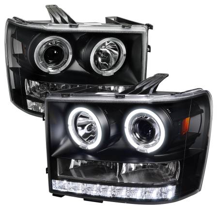 Spec'D Tuning Products - Spec-D 2007-2014 GMC Sierra SMD Dual Halo Projector Headlights (Matte Black Housing/Clear Lens)