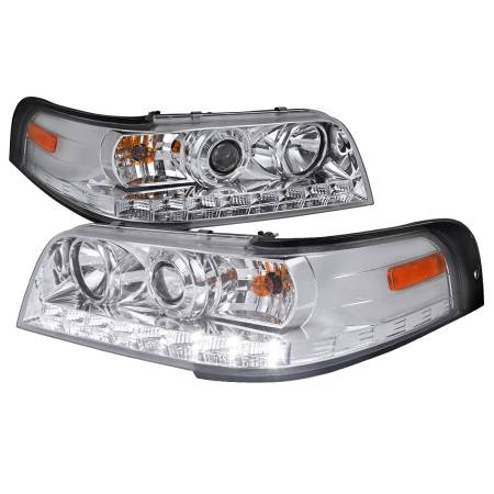 Spec'D Tuning Products - Spec-D 1998-2011 Ford Crown Victoria Projector Headlights w/ LED Light Strip (Chrome Housing/Clear Lens)