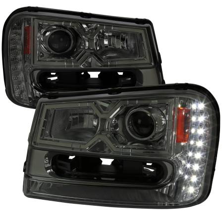 Spec'D Tuning Products - Spec-D 2002-2009 Chevrolet Trailblazer Projector Headlights w/ LED Light Strip (Chrome Housing/Smoke Lens)
