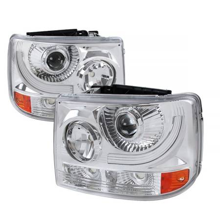 Spec'D Tuning Products - Spec-D 1999-2002 Chevrolet Silverado 1500 2500/ 2000-2006 Tahoe Suburban 1PC Projector Headlights w/ Bumper Lights (Chrome Housing/Clear Lens)