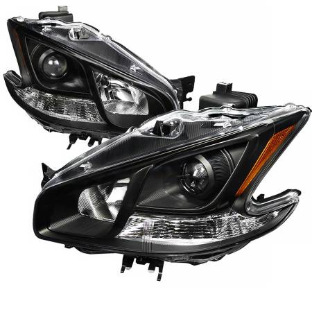 Spec'D Tuning Products - Spec-D 2009-2014 Nissan Maxima Projector Headlights w/ Amber Reflectors (Matte Black Housing/Clear Lens)