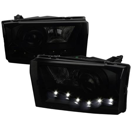 Spec'D Tuning Products - Spec-D 1999-2004 Ford F-250/F-350/F-450/F-550/Excursion Projector Headlights w/ SMD LED Light Strip (Black Housing/Smoke Lens)