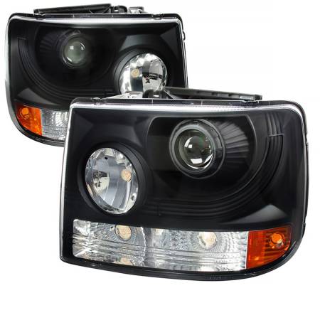 Spec'D Tuning Products - Spec-D 1999-2002 Chevrolet Silverado 1500 2500/ 2000-2006 Tahoe Suburban 1PC Projector Headlights w/ Bumper Lights (Matte Black Housing/Clear Lens)