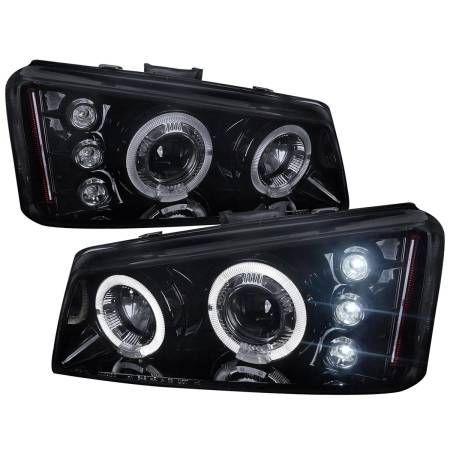 Spec'D Tuning Products - Spec-D 2002-2006 Chevrolet Avalanche/ 2003-2007 Silverado Dual Halo Projector Headlights (Glossy Black Housing/Smoke Lens)