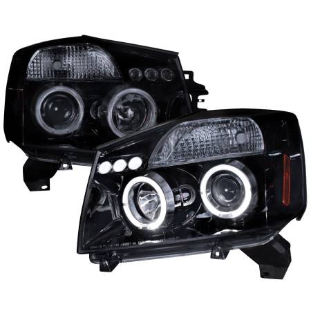 Spec'D Tuning Products - Spec-D 2004-2015 Nissan Titan/ 2004-2007 Armada Dual Halo Projector Headlights (Glossy Black Housing/Smoke Lens)