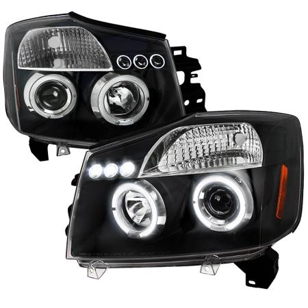 Spec'D Tuning Products - Spec-D 2004-2015 Nissan Titan/ 2004-2007 Armada Dual Halo Projector Headlights (Matte Black Housing/Clear Lens)