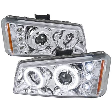 Spec'D Tuning Products - Spec-D 2002-2006 Chevrolet Avalanche/ 2003-2007 Silverado Dual Halo Projector Headlights (Chrome Housing/Clear Lens)