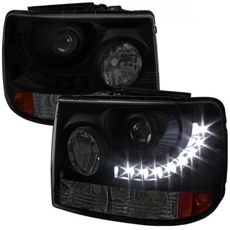 Spec'D Tuning Products - Spec-D 1999-2002 Chevrolet Silverado 1PC Projector Headlights w/ LED Light Strip & Bumper Lights (Black Housing/Smoke Lens)