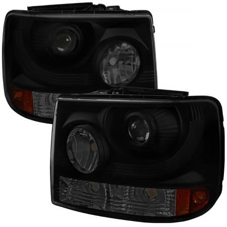 Spec'D Tuning Products - Spec-D 1999-2002 Chevrolet Silverado 1500 2500/ 2000-2006 Tahoe Suburban 1PC Projector Headlights w/ Bumper Lights (Black Housing/Smoke Lens)