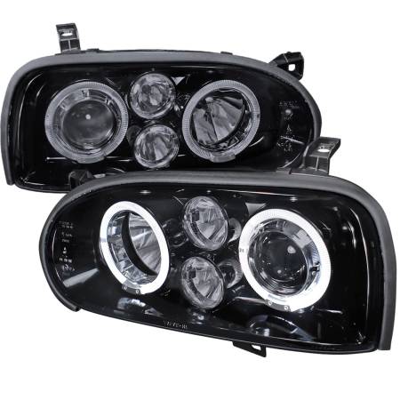Spec'D Tuning Products - Spec-D 1993-1998 Volkswagen Golf Mk3/Cabrio Dual Halo Projector Headlights (Glossy Black Housing/Smoke Lens)